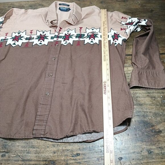 Brooks Dunn Shirt XL Panhandle Aztec Western Cowboy Rodeo Long Sleeve Brown - Picture 7 of 9